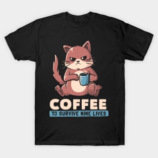 Coffee To Survive Nine Lives Funny Cute Cat T-Shirt